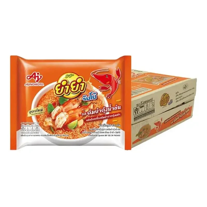Yumyum Jumbo Instant Noodles Shrimp Creamy Tom Yum flavor, dry grocery, 63g pack, shown in the product image.
