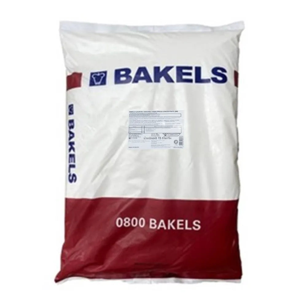 Bakels Country Oven Multiseed Bread Mix in a 15kg bag, dry grocery product with multiseed blend for baking bread at home.