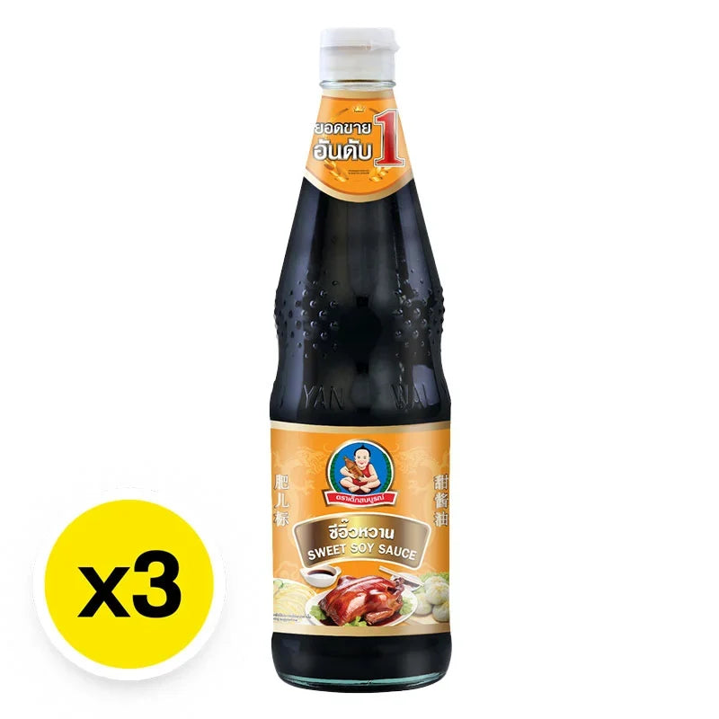 Three bottles of DEK SOM BOON Boon Sweet Sauce, 970g each, displayed in a row with labels visible.