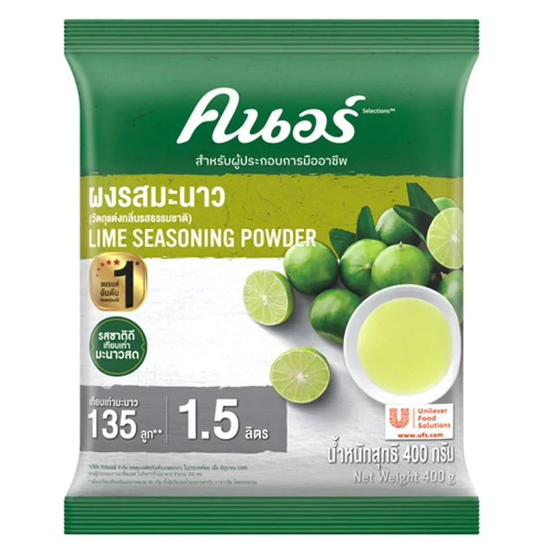 Knorr Lime Seasoning Powder in a 400g container, dry grocery product with a label showing lime flavor and brand logo.
