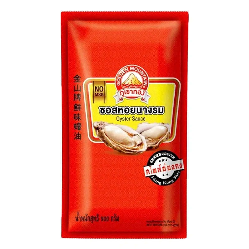 Golden Mountain Oyster Sauce 900g bottle, a savory Asian condiment for stir-fries and marinades, in clear view.