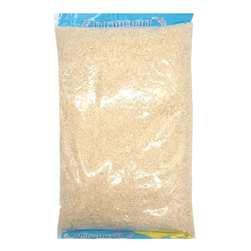 Sandee Rice White 100% dry rice in a 5kg bag, showing the plain rice grains in a clear plastic packaging.