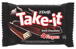 Delfi Take It dark chocolate wafer snack with layered crispy wafers coated in rich dark chocolate
