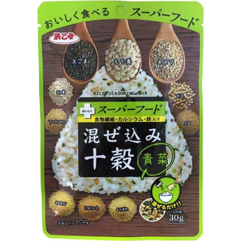 Hamaotome Mazekomi Jukkoku Aona 25g, dry grocery product with dried seaweed in a small package, suitable for cooking or snacking.