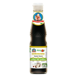 Deksomboon Oyster Sauce Healthy Fit bottle, glossy label, and cap, used for cooking Asian dishes in a grocery setting.