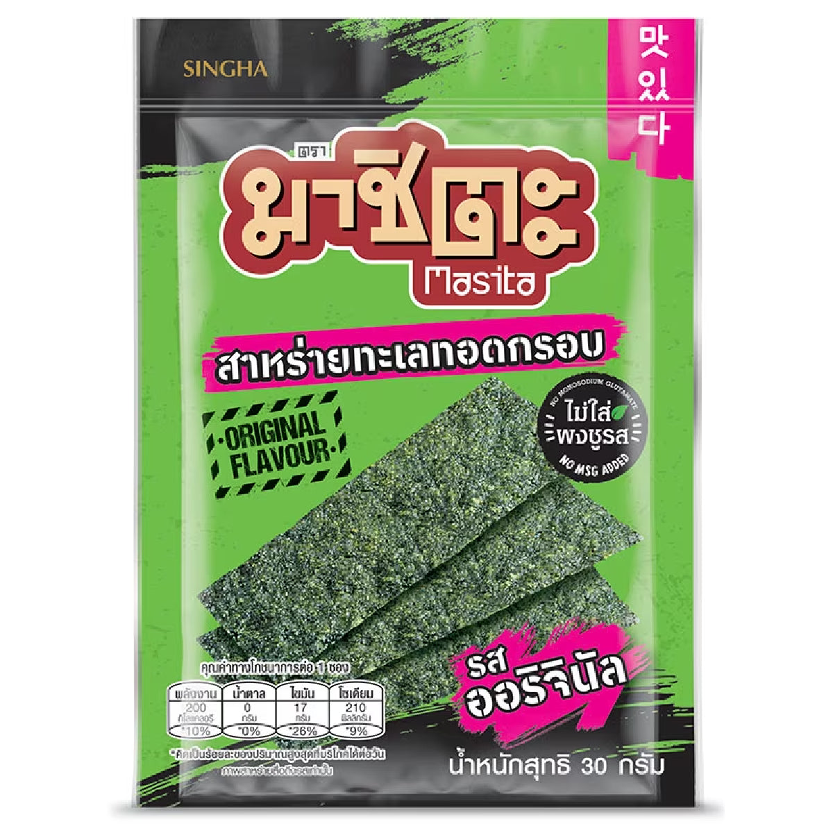 Masita Korean Seaweed Original snack, crispy and seasoned seaweed sheets, perfect for confectionery snack lovers.