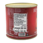Rosso brand whole peeled tomatoes in 2.55kg pack, dry grocery item, showing peeled tomatoes ready for cooking.