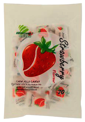 Haoliyuan Chewy Milk Strawberry Candy in colorful packaging, showcasing the fruity and creamy confectionery snack.
