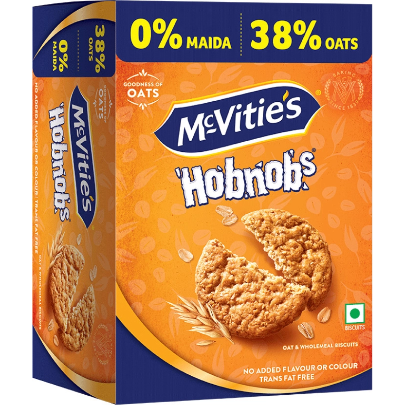 Mcvitie's Hobnobs Original confectionery snacks featuring crunchy, oat cookies with a golden-brown appearance.