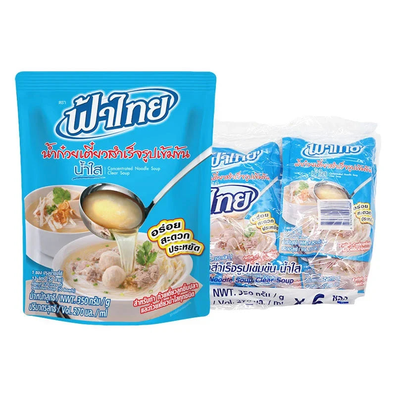 Fathai Concentrated Noodle Soup Clear, 350g, dry grocery product, ready-to-use noodle soup base in six packs, transparent broth flavor