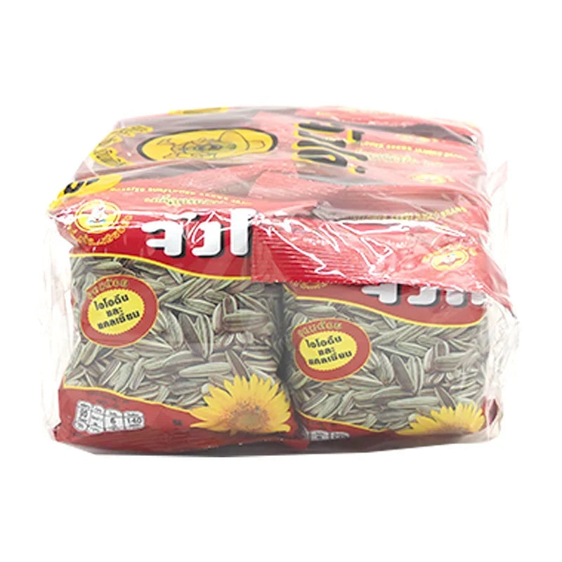 JANGKO roasted sunflower seeds with herbs, 15g snack pack, showing golden seeds coated with herbs in a clear package.
