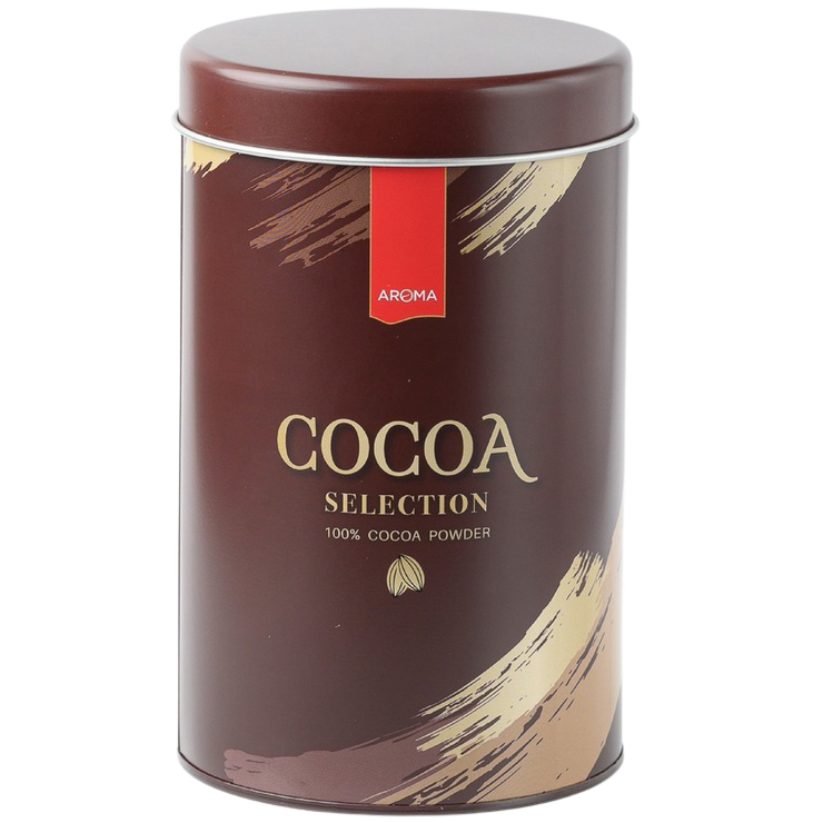 Aroma Cocoa Powder Selection for drinks, featuring various cocoa powders in a colorful assortment, ideal for hot or cold beverages.