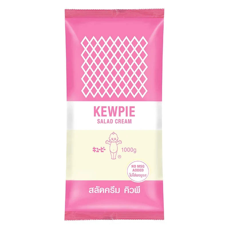 Kewpie Salad Cream 1kg container from KEWPIE, featuring a white plastic jar with a label, suitable for dry grocery shopping.