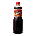 Yamamori Tonkatsu Sauce 1L bottle, Japanese dry grocery condiment with rich, savory flavor, in a clear plastic bottle with label.