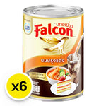 Falcon evaporated milk 375g can, six-pack, in a sealed metal can with label, used for cooking and baking in dry grocery.