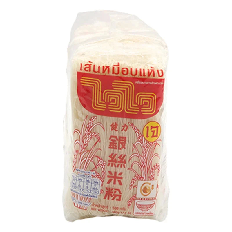 WAIWAI White Noodle 500g pack, dry grocery, showing three packs of Waiwai white noodles on a white background.