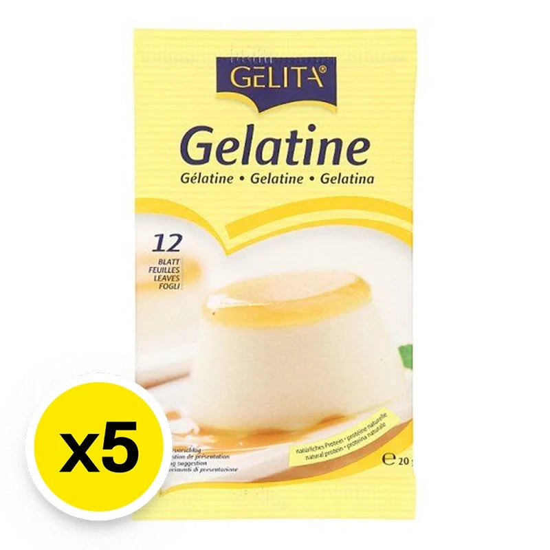 GELITA Gelita Gelatine 20g packages, dry grocery product, stacked with clear packaging and label visible.