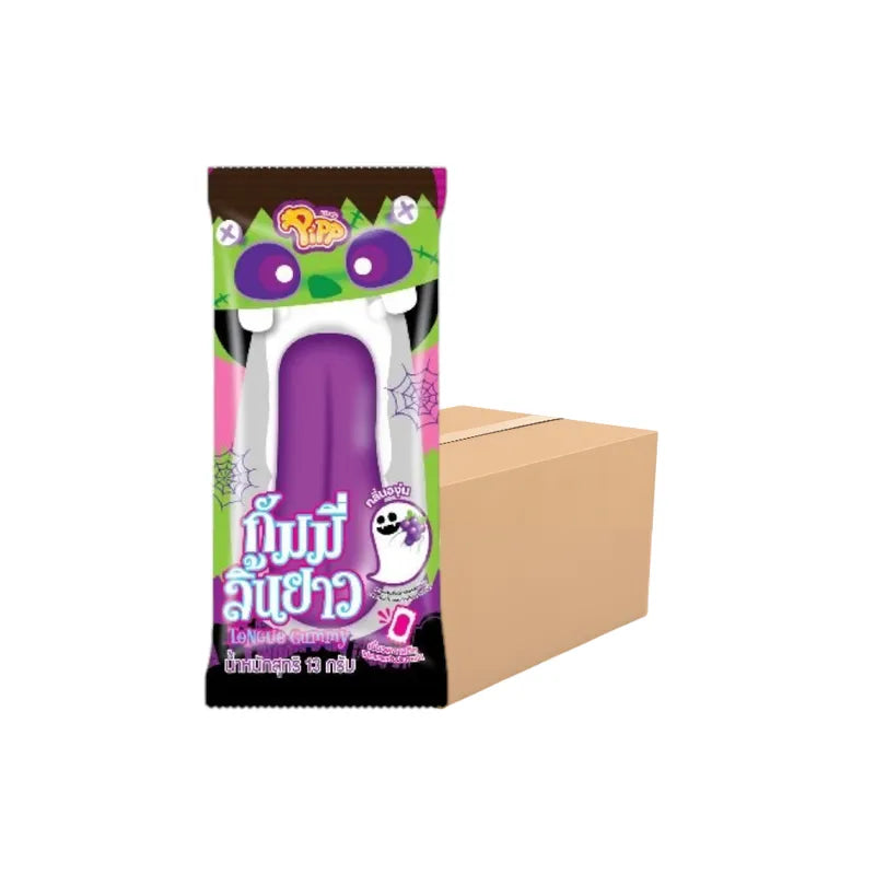 PIPP Pipp Tongue Gummy Grape flavor pack, 13g x12 pcs, colorful gummy candies in a snack package.