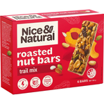 Nice & Natural Roasted Nut Bars trail mix with yogurt in a close-up shot, showing the crunchy nut and yogurt-coated snack bars.