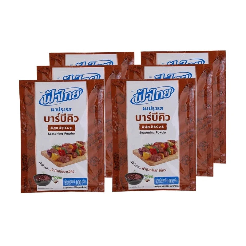 Fathai Barbecue Seasoning Powder in 100g packets, displayed in a pack of six, ideal for enhancing grilled meat flavors.
