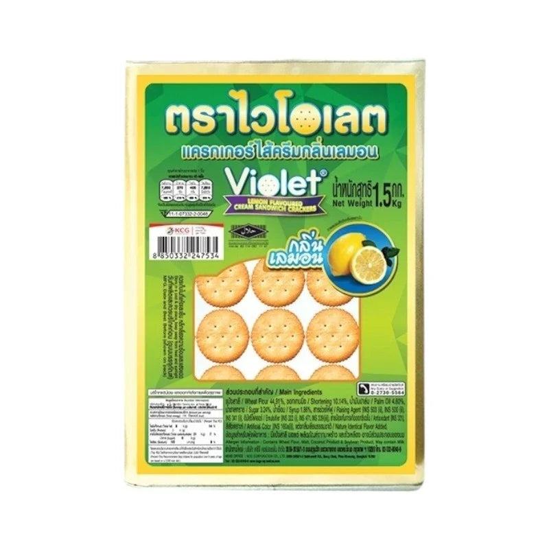 Violet Violet Cracker Lemon snack in 1.5kg package, dry grocery confectionery with lemon flavor and crispy texture.