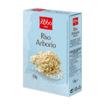 Robo Arborio rice 1kg bag, dry grocery product, showing a clear image of the rice grains in the package.