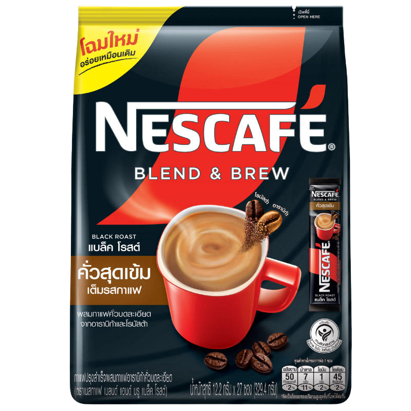 Nescafe Blend Brew Black Roast coffee drink in a glass, showcasing its dark color and rich texture.