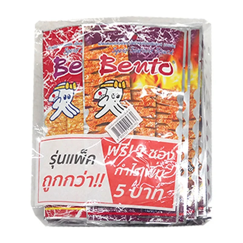 BENTO Bento Squid Seafood Snack with Chili Sauce, 4g x24 packs, dry grocery snack, grilled and spicy seafood flavor