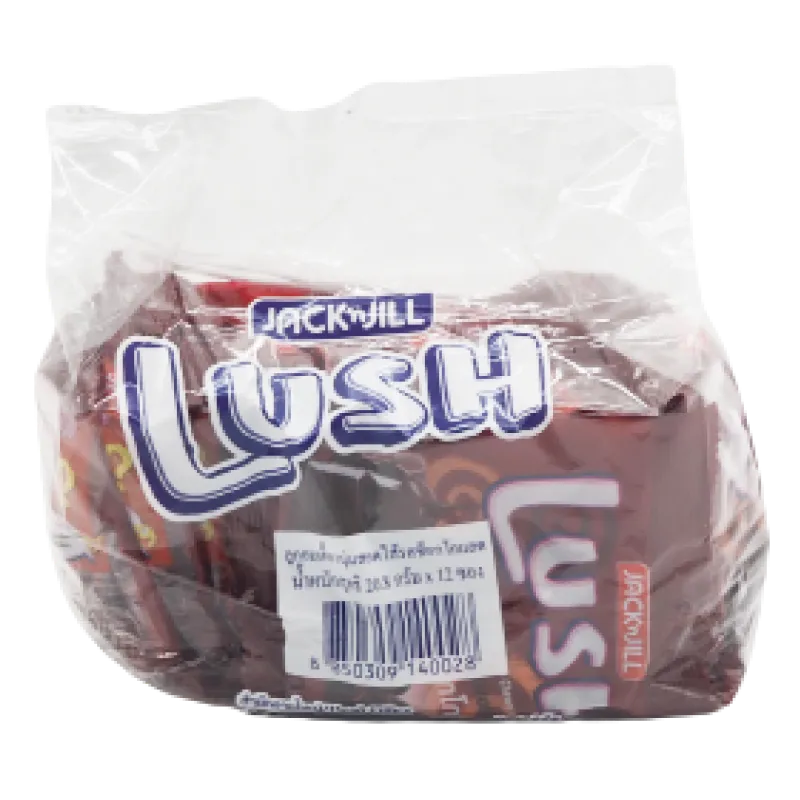LUSH Center Filled Chocolate Chewy Candy 20.8g, close-up of the individually wrapped snack showing creamy filling and chocolate exterior