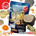 O-YUA Crispy Salmon Skin snack with truffle and salted egg flavor, showing golden, crispy salmon skin pieces in the image.