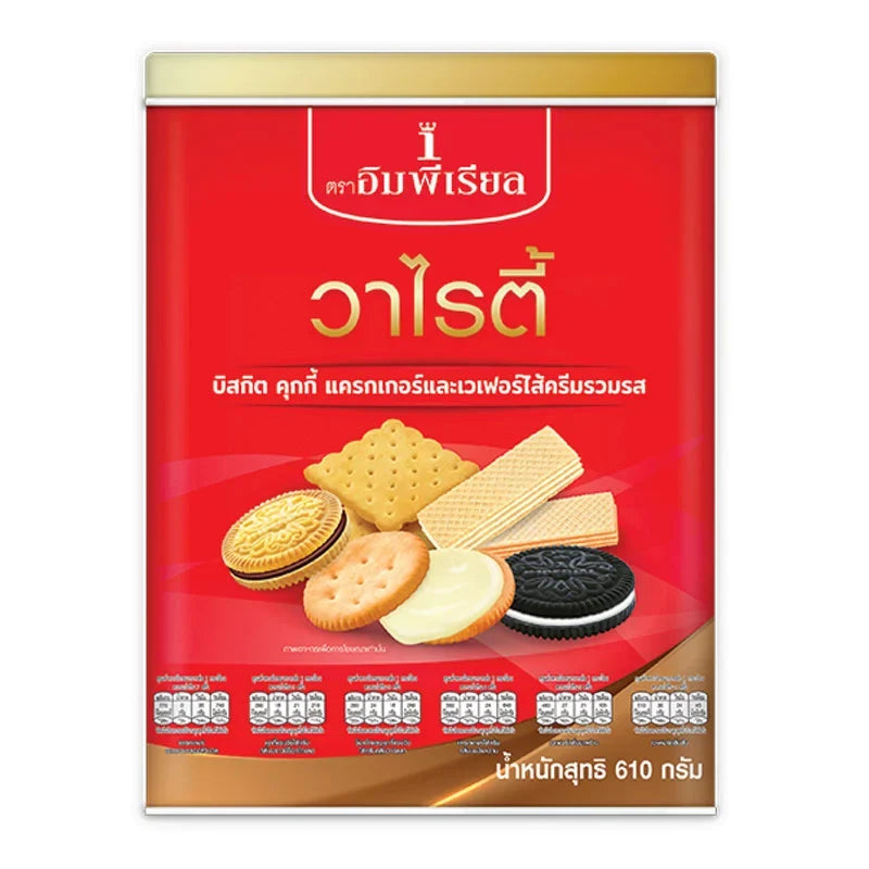 Imperial Varieties Assorted Biscuits 610g in colorful packaging, showcasing a variety of snack and confectionery biscuits.
