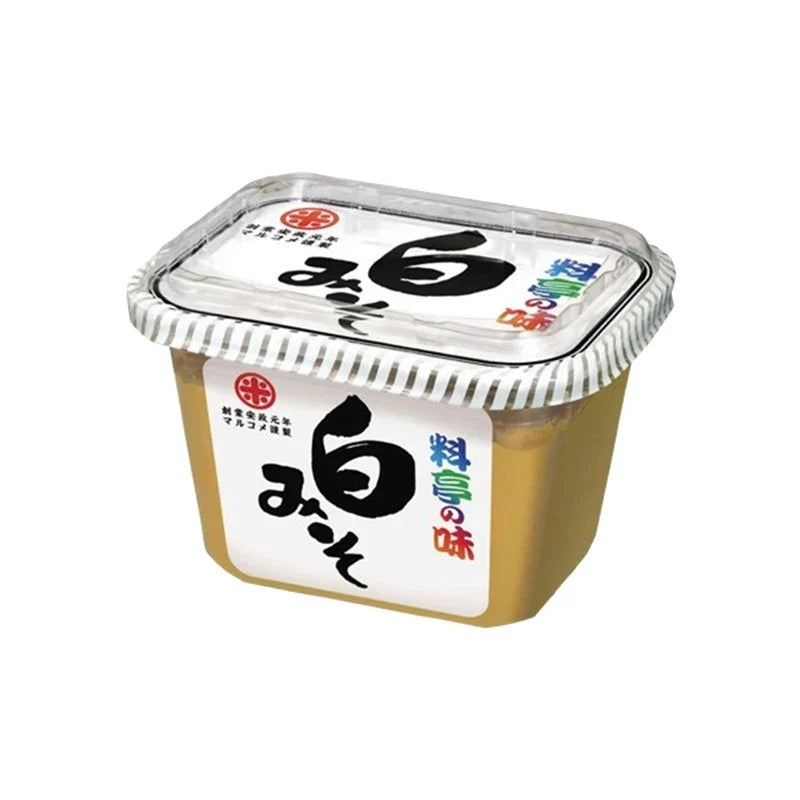 Marukome Ryotei No Aji White Miso, soy-based dry grocery product in a sealed package with traditional Japanese branding.