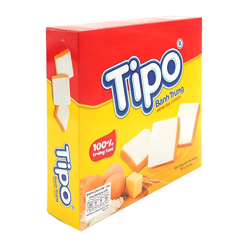 Tipo Milk Cream Egg Cookie 250g, dry grocery snack with creamy milk filling and crunchy cookie exterior, ideal for sweet treats.