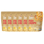 Six packs of CHAOLAY Fish Crisps snack in 100g packaging, showcasing crispy, golden fish flavored snack treats.