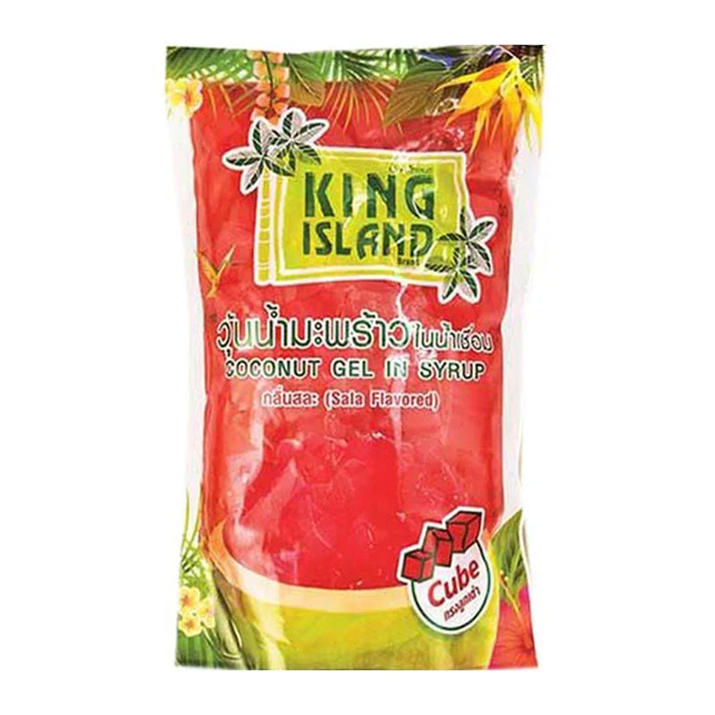 King Island Coconut Jelly Sala 1kg, dry grocery snack with coconut flavor, packaged in a clear plastic bag.