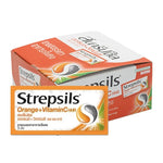 Pack of 12 Strepsils Lozenges Orange with Vitamin C from STREPSILS, showing orange-flavored lozenges in blister packaging.