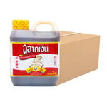 Chalarkngurn Oyster Sauce 1L bottle, part of a 12-pack, in a clear plastic bottle with a red cap, used for Asian cuisine.
