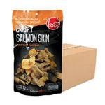 O-YUA Fish Skin Crispy Salmon Snack with Tom Yum Kung flavor, 72g, showcasing the crunchy, seasoned snack in a close-up view.