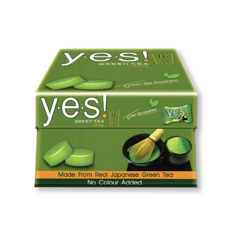 YES! Candy Green Tea snack in a 79.2g package, featuring colorful green tea flavored confectionery pieces on a white background.