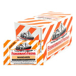 Fisherman's Friend Spicy Mandarin Lozenges in a clear package, showcasing the citrus-flavored throat lozenges for dry grocery and snacks.