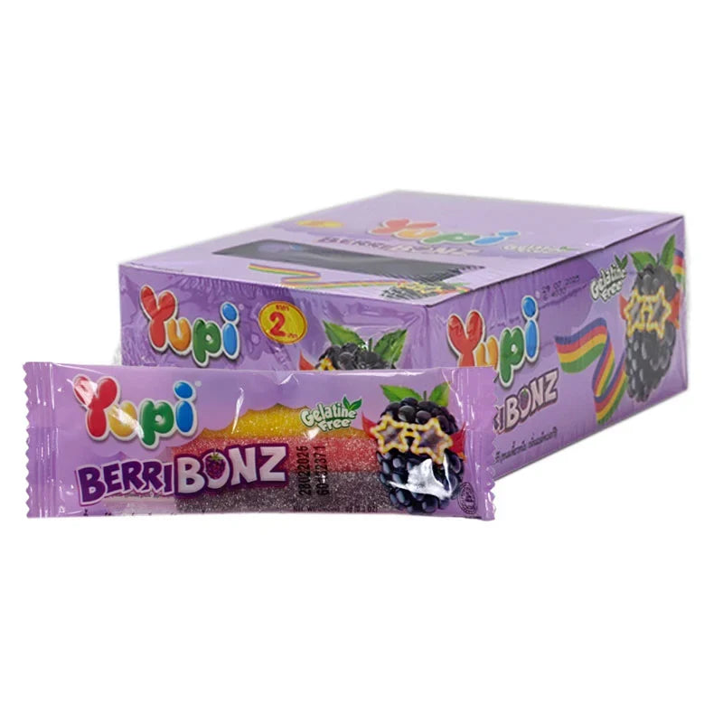 Yupi Berribonz Blackberry snack pack, 8g, colorful gummy candies from YUPI in a clear package.