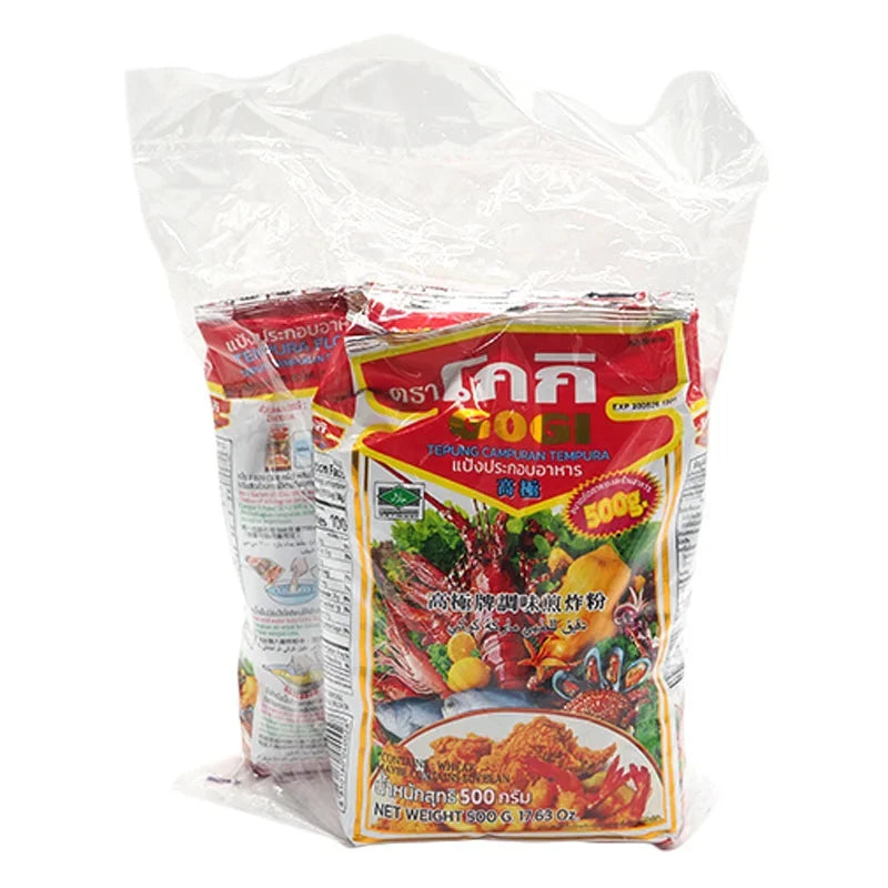 Gogi Tempura Flour 500g pack, a dry grocery item, shown in a bag with the Gogi brand label, ideal for making tempura batter.