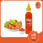 Six bottles of J-LEK Jae Lek Chili Sauce 235g in clear plastic bottles, showing bright red chili sauce inside.