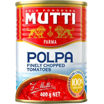 Mutti Fine Crushed Tomatoes in a can, fresh and vibrant, perfect for cooking and making sauces.