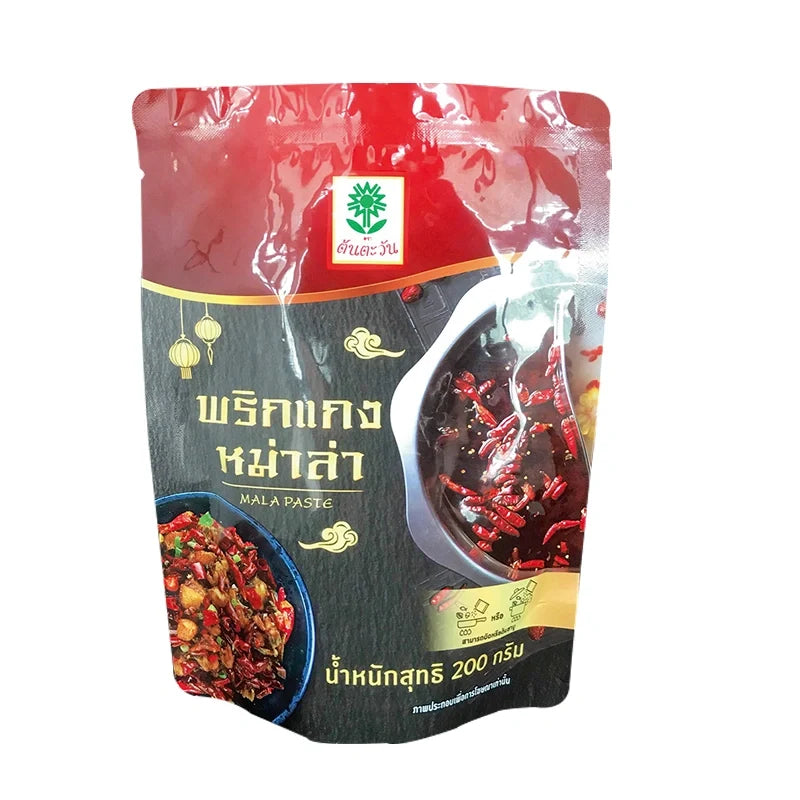 Tontawan Mala Paste 200g in a jar, traditional dry grocery product from the TONTAWAN brand with a colorful label.