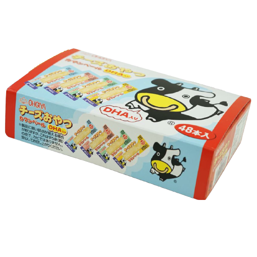 Ohgiya Cheese Oyatsu with DHA confectionery snack, showing crispy cheese treats in colorful packaging.