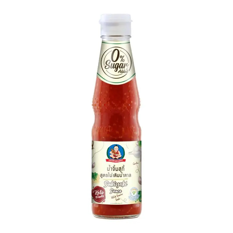 Deksomboon Sukiyaki Sauce Keto 350g jar, popular dry grocery item with dark savory sauce for Japanese hot pot dishes.