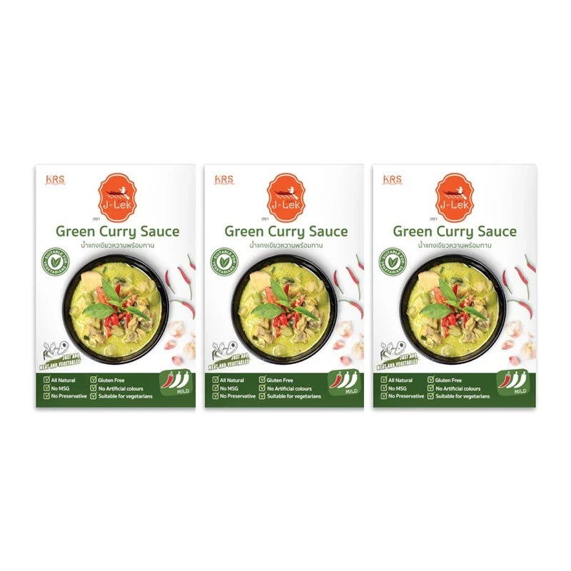 J-LEK Green Curry Paste Packets 250g, dry grocery product with six packets shown in the image.