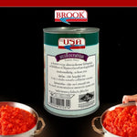 Brook Tomato Puree 550g jar from dry grocery section, featuring a label with red tomatoes and the BROOK brand logo.
