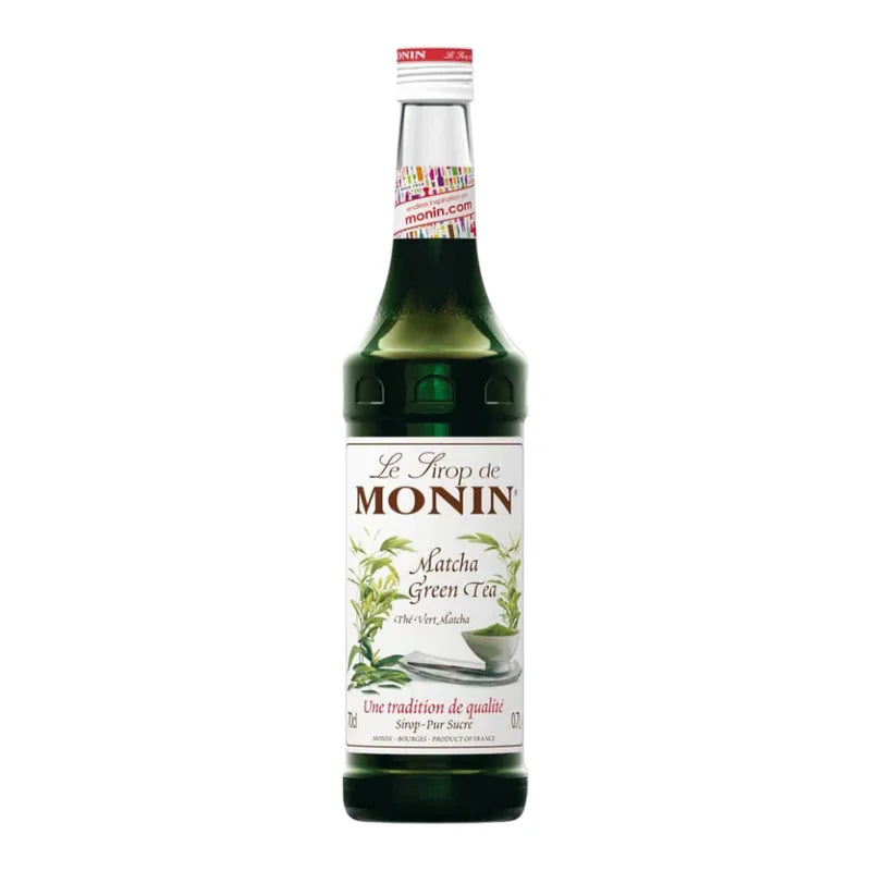 Bottle of MONIN Matcha Green Tea Syrup in 700ml bottle, ideal for beverages and culinary uses in dry grocery.